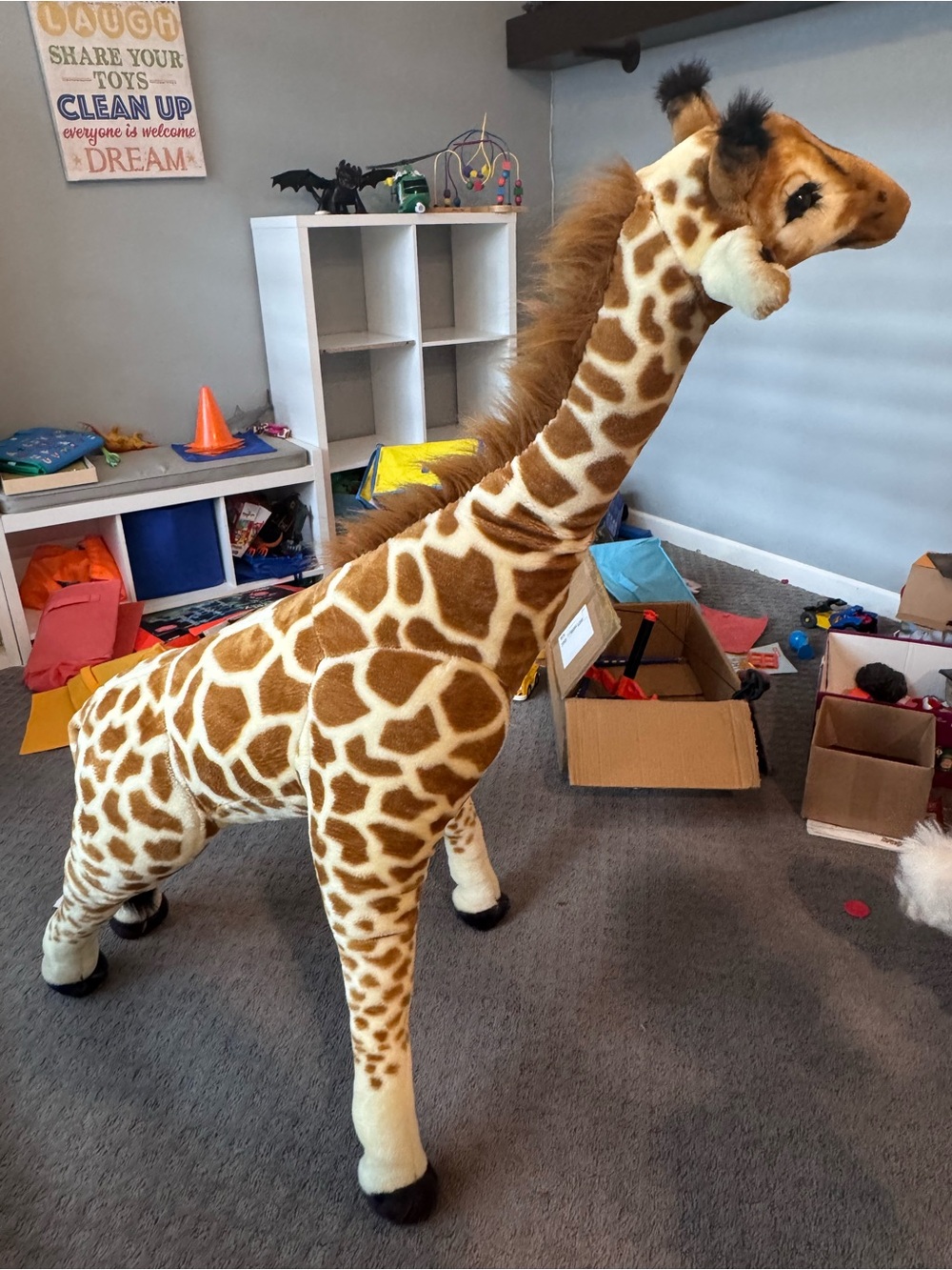 Plush Giraffe Ride-On Toy - Brown and Cream